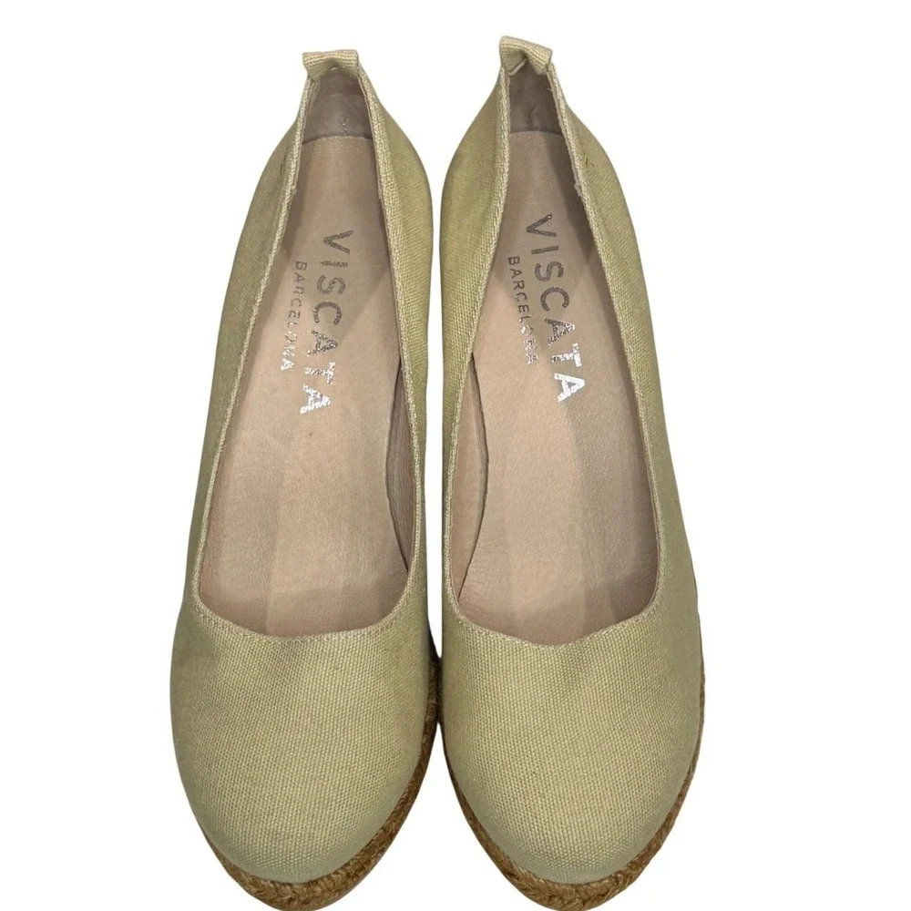 Viscata Barcelona Marquesa Canvas Espadrille Wedge Pump 40 US 9 Beige Echo Spain